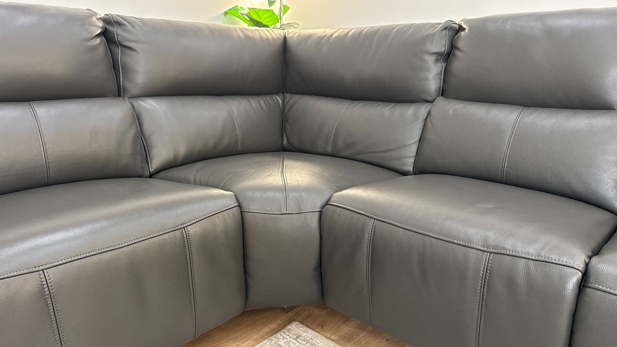 Sofology The Ravello Leather 1 Corner 2 Power Recliner/Headrest Lumbar + Armless Unit Power Recliner Support in Trusty Embossed Charcoal