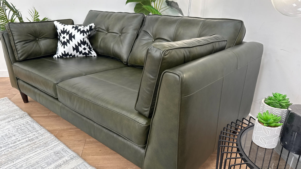 Cricket 3 Seater Sofa - Leather - Green Leather Mix