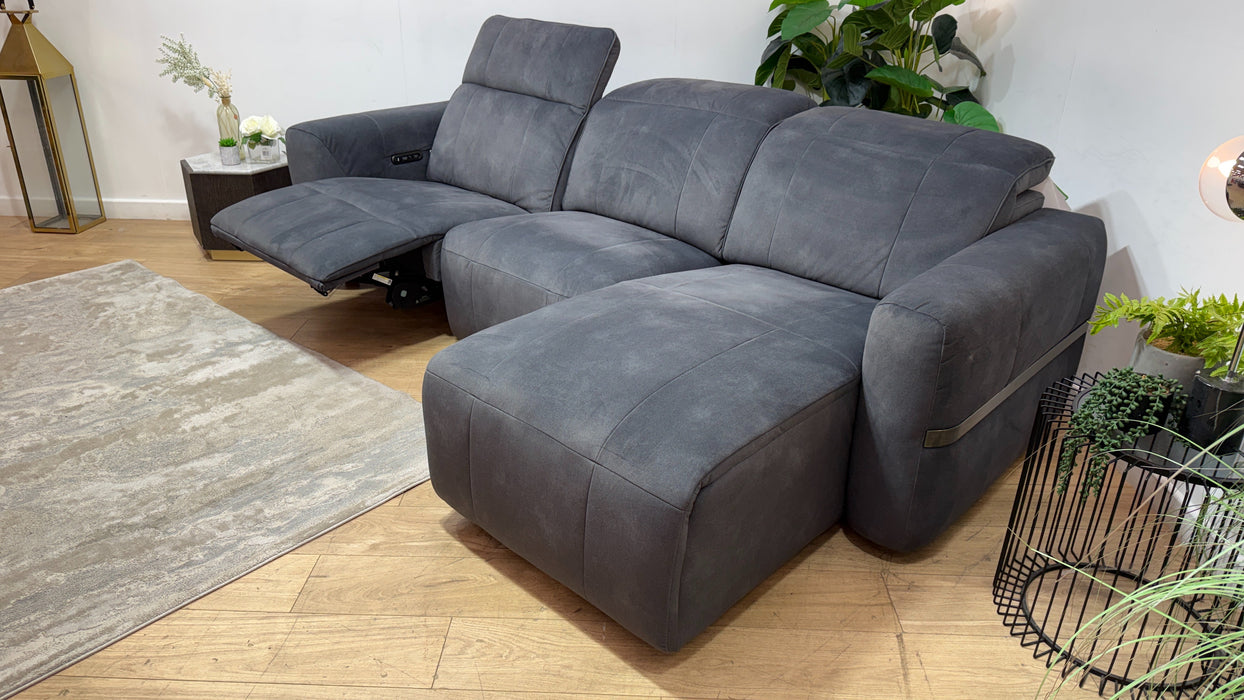 Sofology Lumiere Fabric 4 Seater Chaise Power Recliner/Headrest in Lifestyle Flecked Charcoal