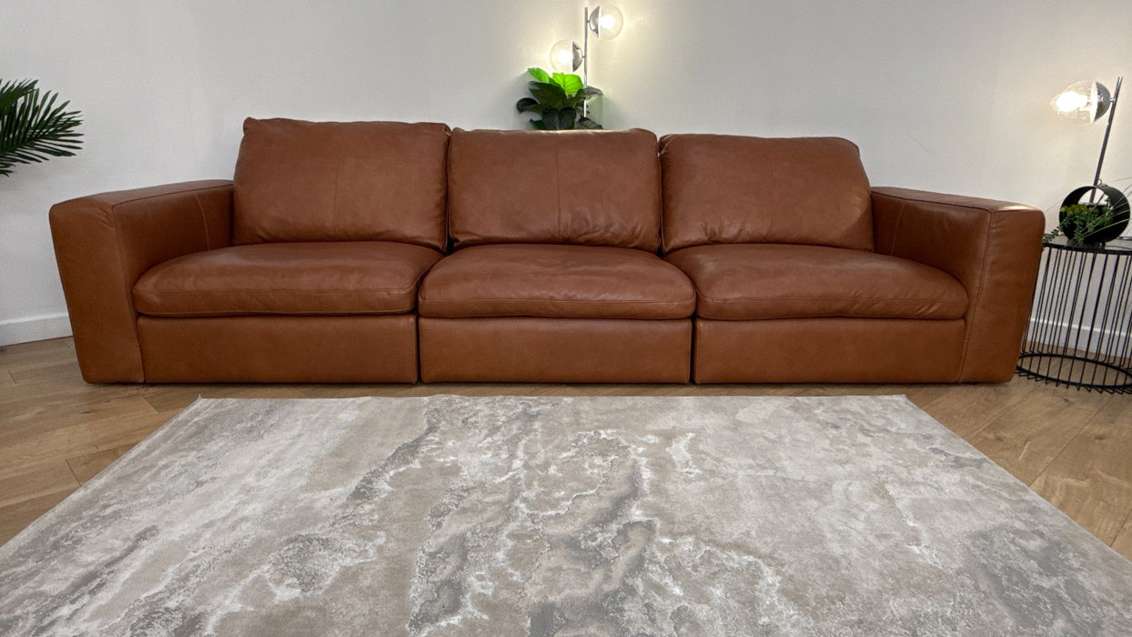 Sofology Retreat Leather 4 Seater in Relaxed Soft Tan Mix