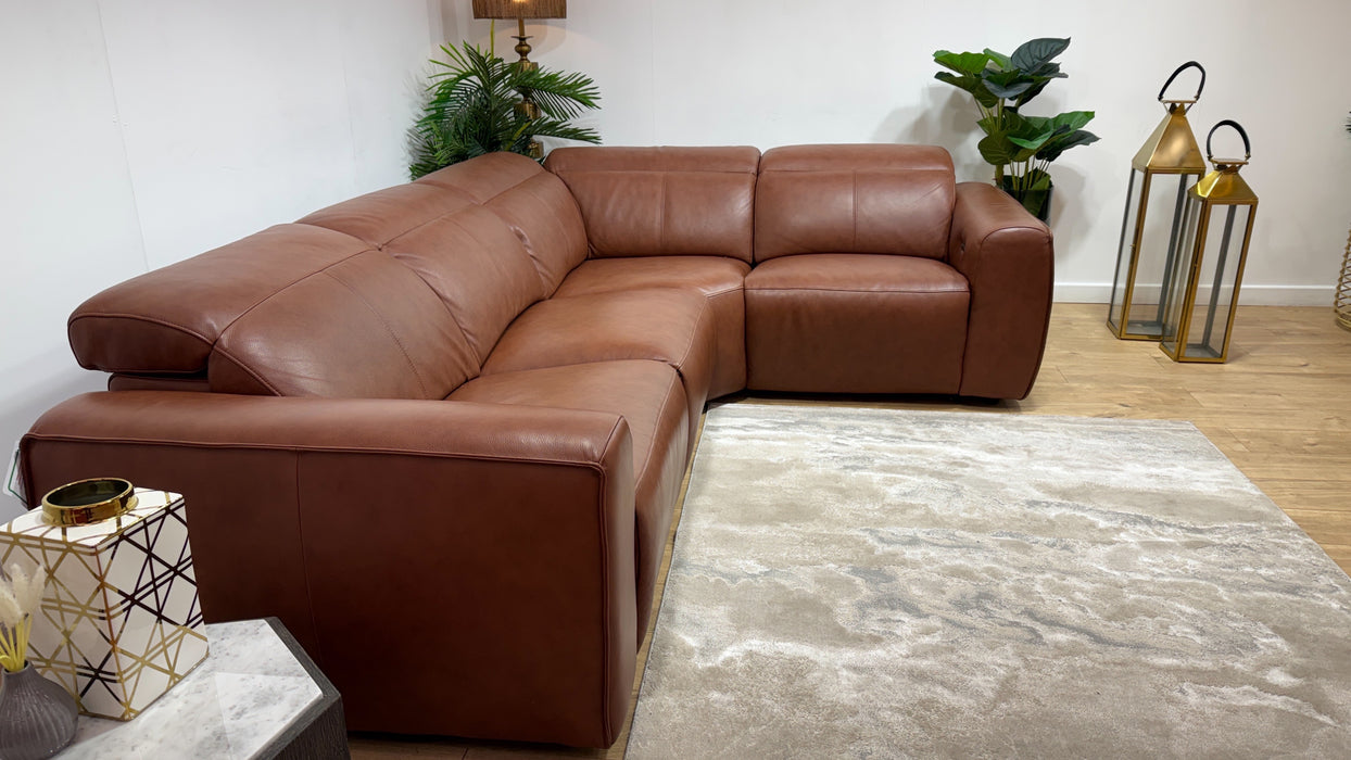 Sofology Bohemia Leather 3 Corner 1.5 Power Recliner/Headrest in Trusty Embossed Cognac