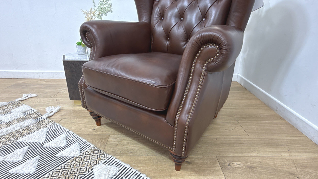 Sofology Darcy Leather Accent Wing Chair with Studs in Trusty Supersoft Sheen Chestnut