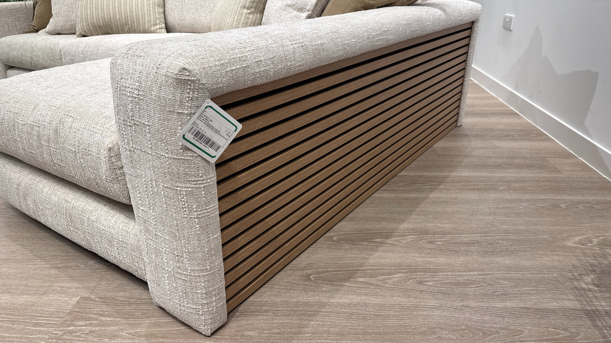 Sofology Cove Fabric Grande Chaise Light Wood Panel in Artisan Chenille Ecru Mix