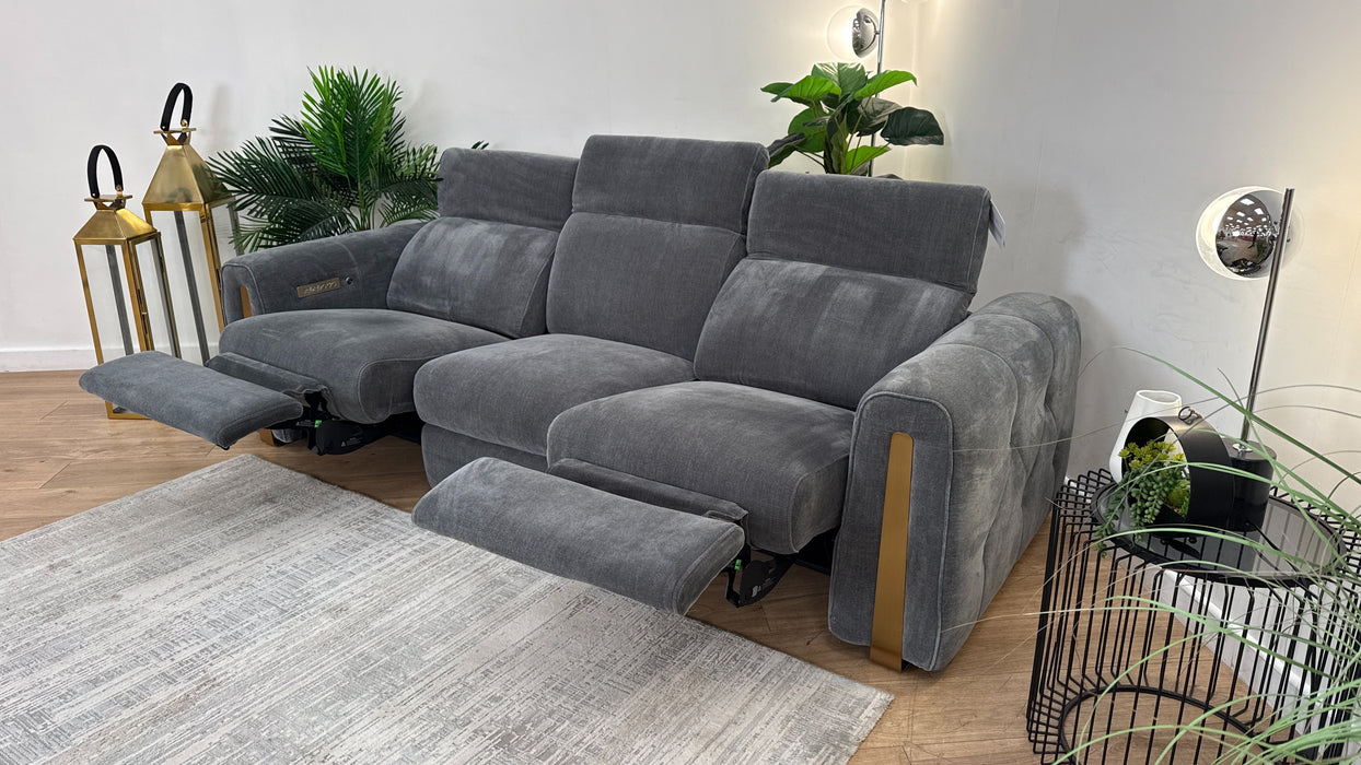 Sofology Kingsbridge Fabric 3 Seater Power Recliner/Headrest Heated Seat in Relaxed Chenille Charcoal