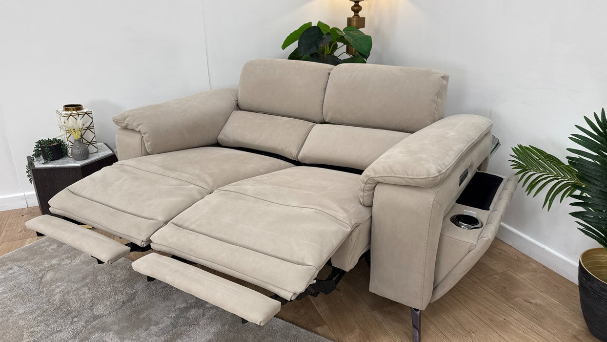 Sofology The Fratelli Fabric 2 Seater Power Recliner/Headrest in Lifestyle Nubuck Feel Stone