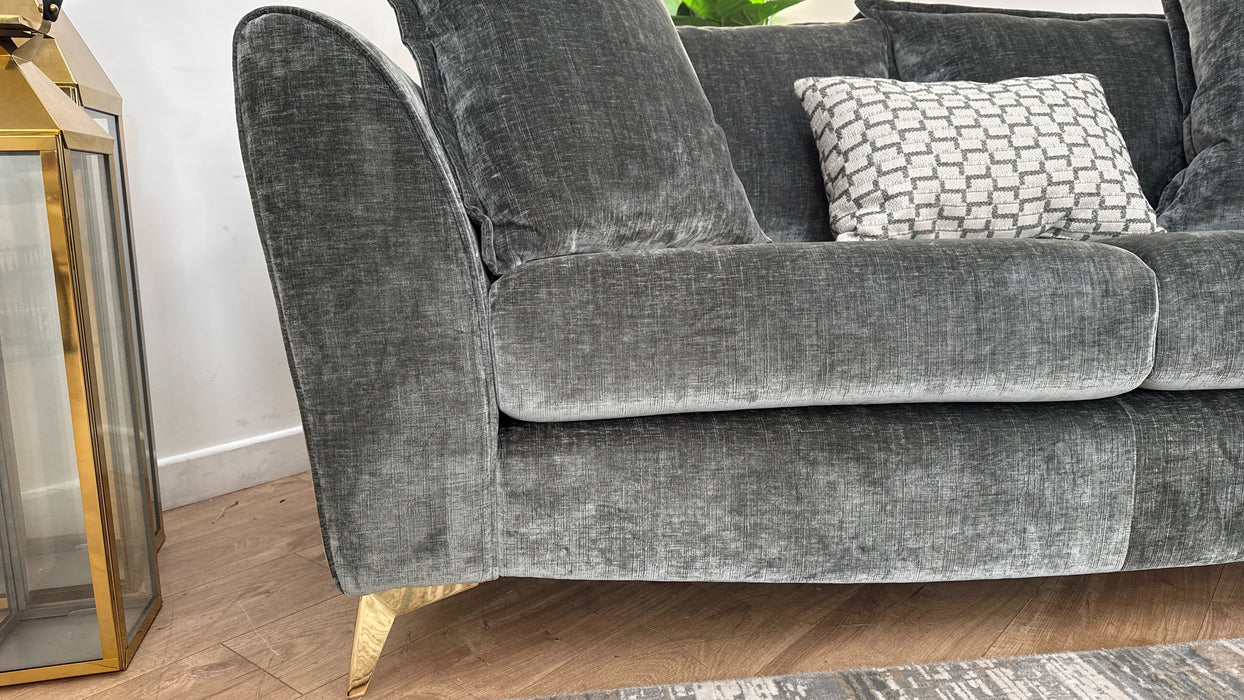 Sofology Luella Fabric 3 Seater Gold Buttons in Luxe Chenille Alpine Green Mix