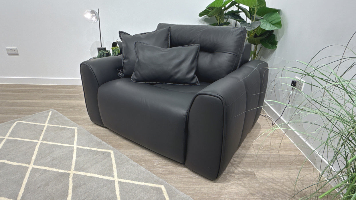 Sofology Daxton Leather Chair Motion Chaise in Trusty Matt Jet Black