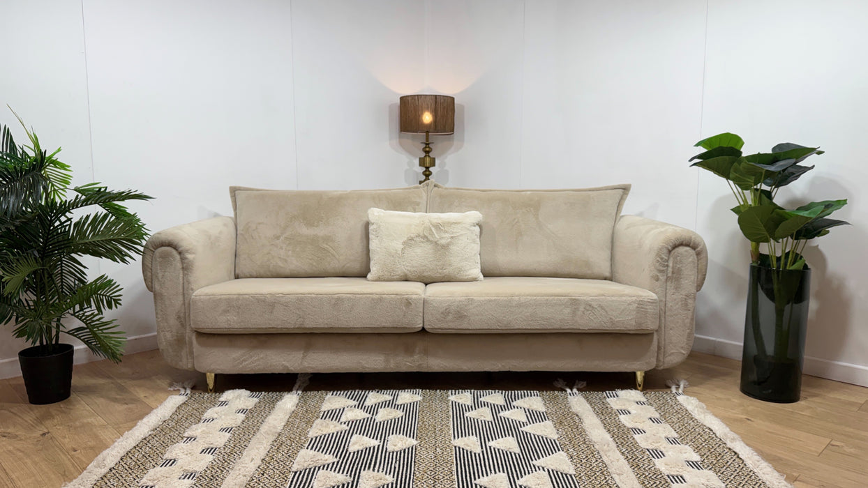 Sofology Sample 4 Seater Split in Sample Soft Short Pile Faux Fur Natural Mix