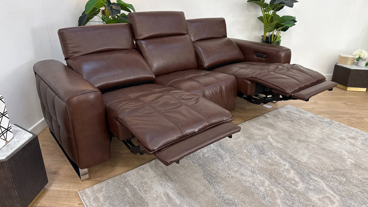 Sofology Marvella Leather 3 Seater Power Recliner/Headrest in Trusty Sheen Chocolate