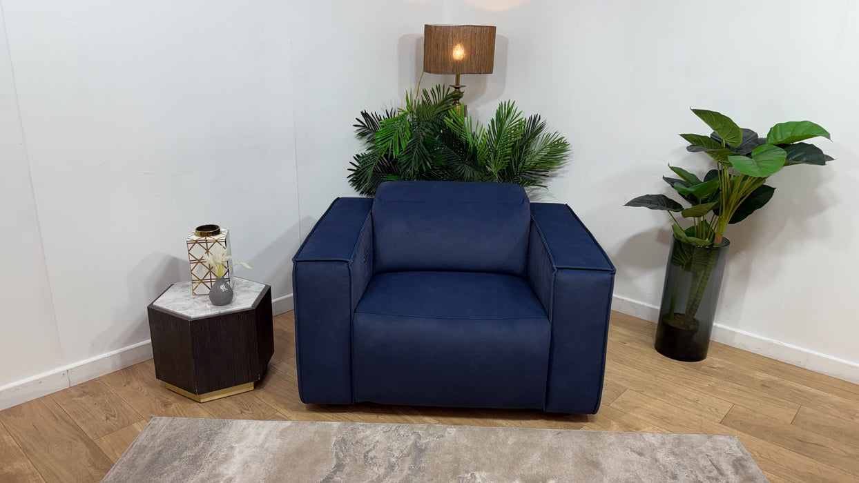 Sofology Horizon Fabric Loveseat Power Recliner/Headrest in Lifestyle Flecked Navy