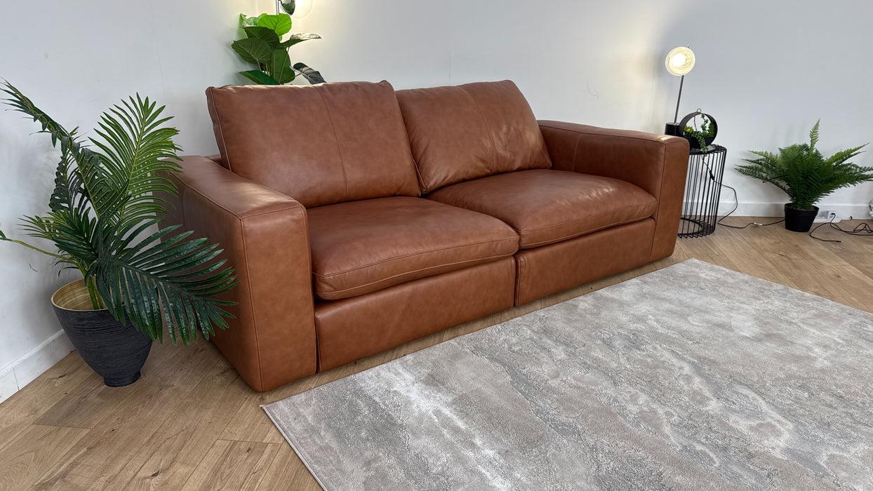 Sofology The Retreat 3 Seater Sofa in Relaxed Soft Leather Tan Mix