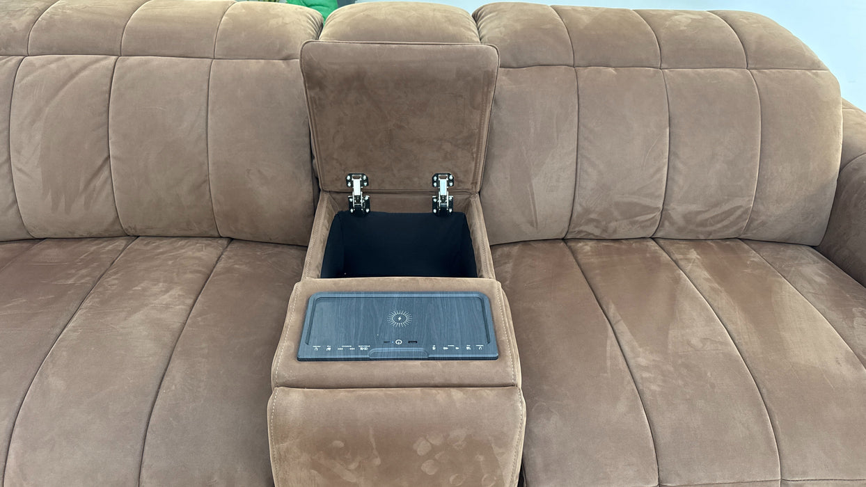 Sofology The Paramount Fabric 2.5 Seater Console Power Recliner/Headrest Speakers in Lifestyle Nubuck Feel Pecan