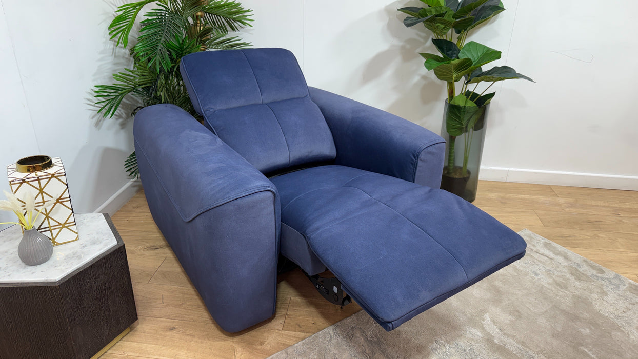 Sofology Riviera Fabric Chair Power Recliner/Headrest in Lifestyle Flecked Navy