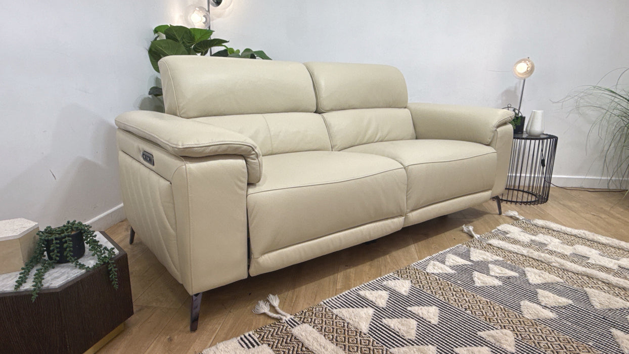 Sofology Fratelli Leather 2.5 Seater Power Recliner/Headrest in Trusty Embossed Bone China