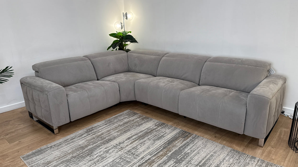 Sofology Marvella Fabric 1.5 Corner 3 Power Recliner/Headrest in Lifestyle Nubuck Feel Light Grey