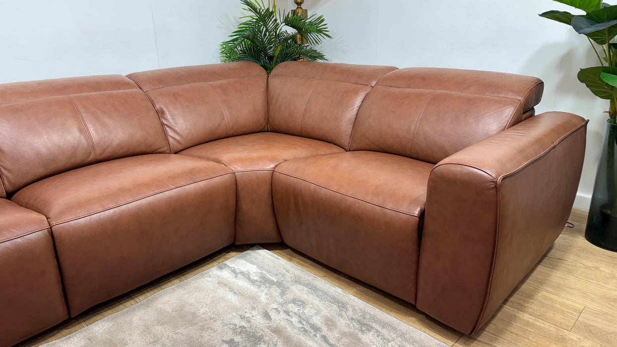 Sofology Bohemia Leather 3 Corner 1.5 Power Recliner/Headrest in Trusty Embossed Cognac