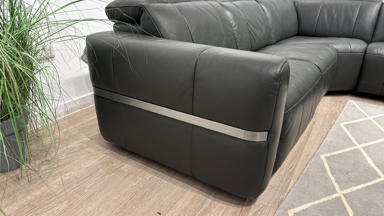 Sofology Lumiere Leather 3 Corner 3 Power Recliner/Headrest in Trusty Embossed Charcoal