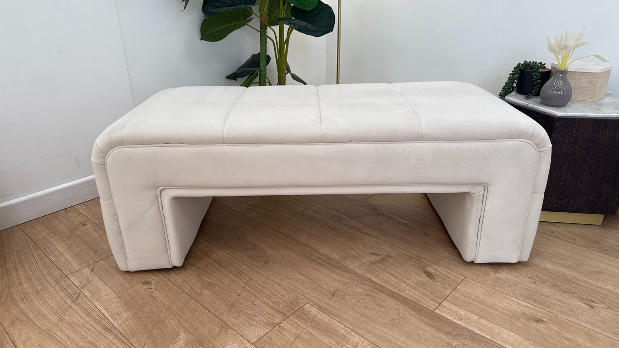 Sofology The Oscar Fabric Footstool in Fine Textured Chenille Ecru All Over