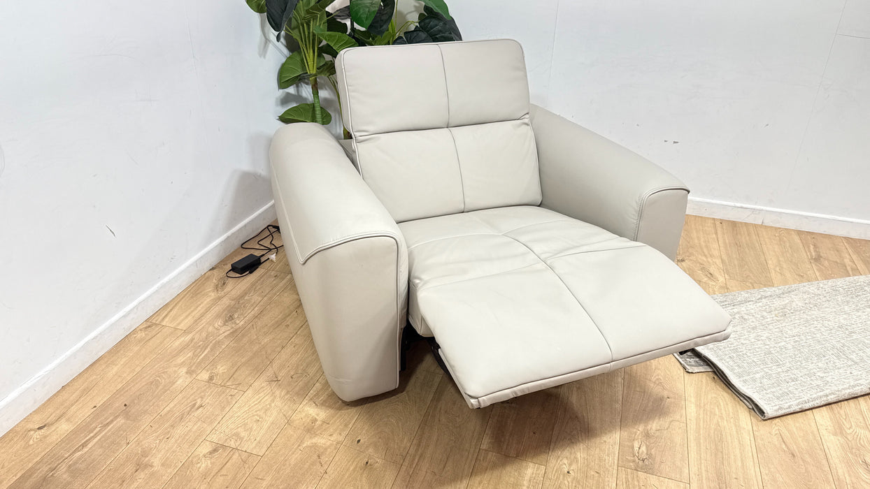 Sofology Riviera Leather Loveseat Power Recliner/Headrest in Trusty Super Matt Cloud Grey