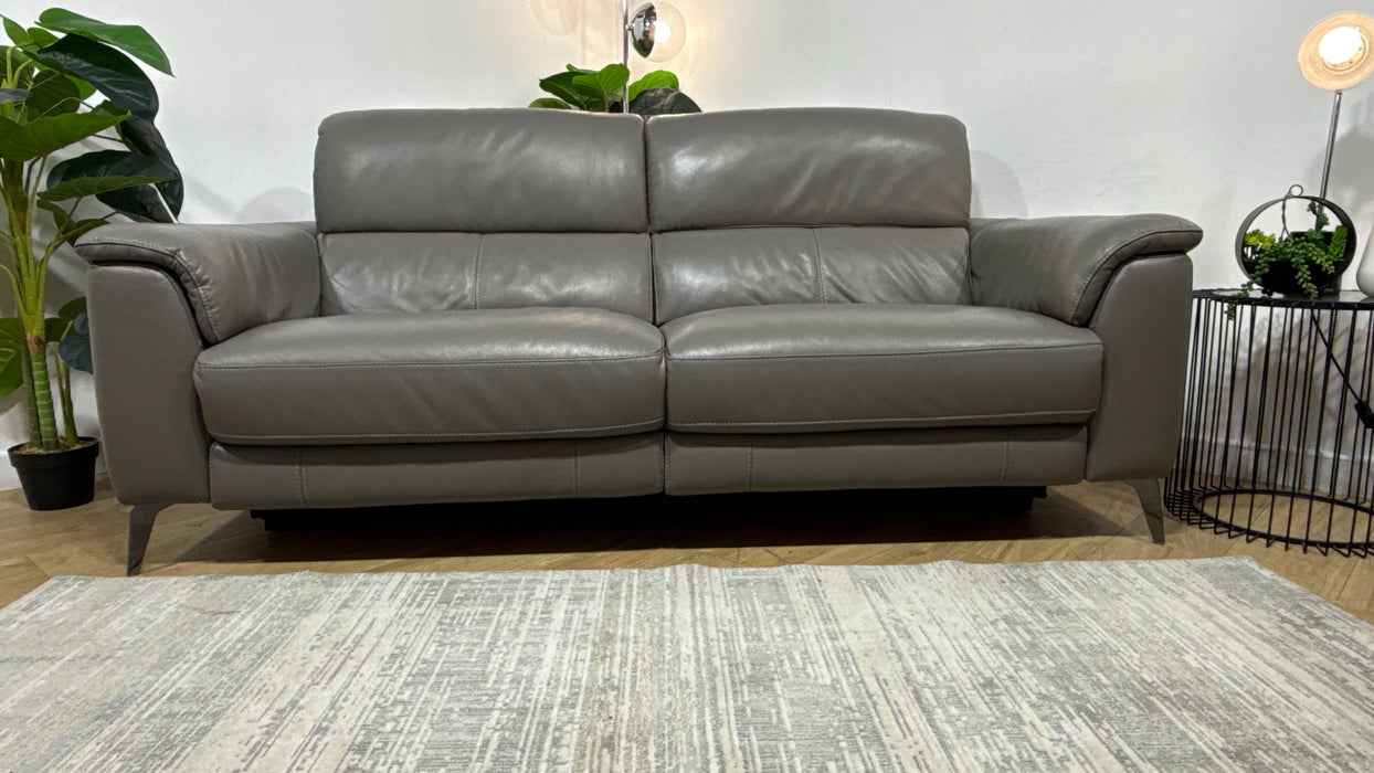 Sofology Illinois Leather 3 Seater Power Recliner/Headrest Heated Seats in Trusty Soft Sheen Fossil Grey