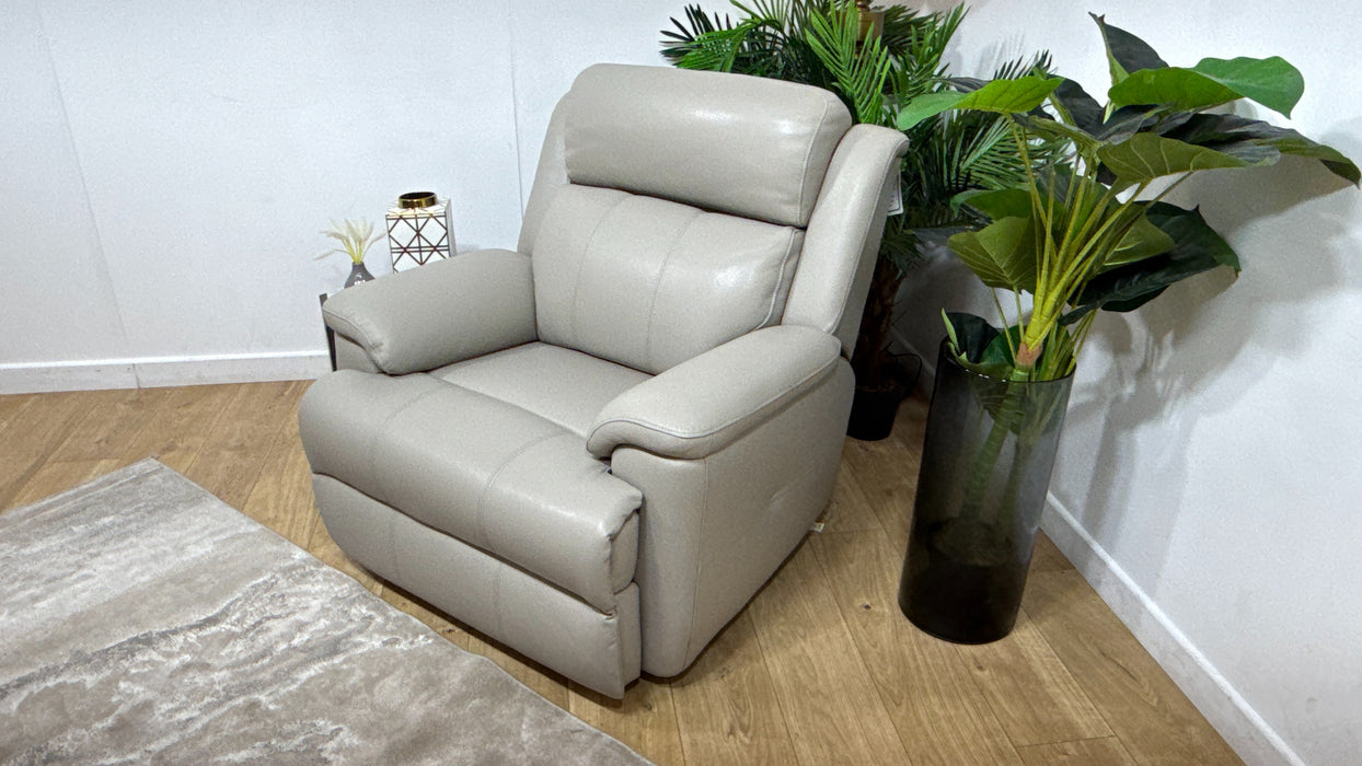 Sofology Gracie Leather Chair Power Recliner/Headrest Massage in Trusty Sheen Lead Grey