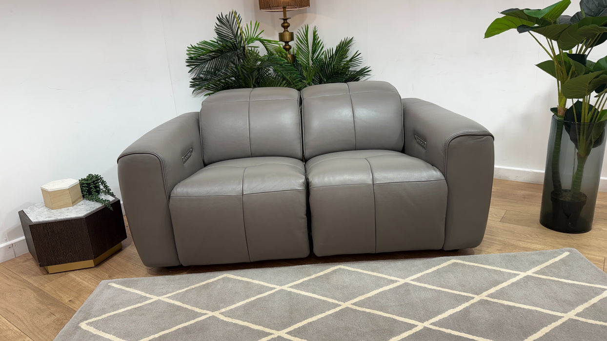 Sofology Riviera Leather 2 Seater Power Recliner/Headrest Heated Seats in Trusty Embossed Elephant