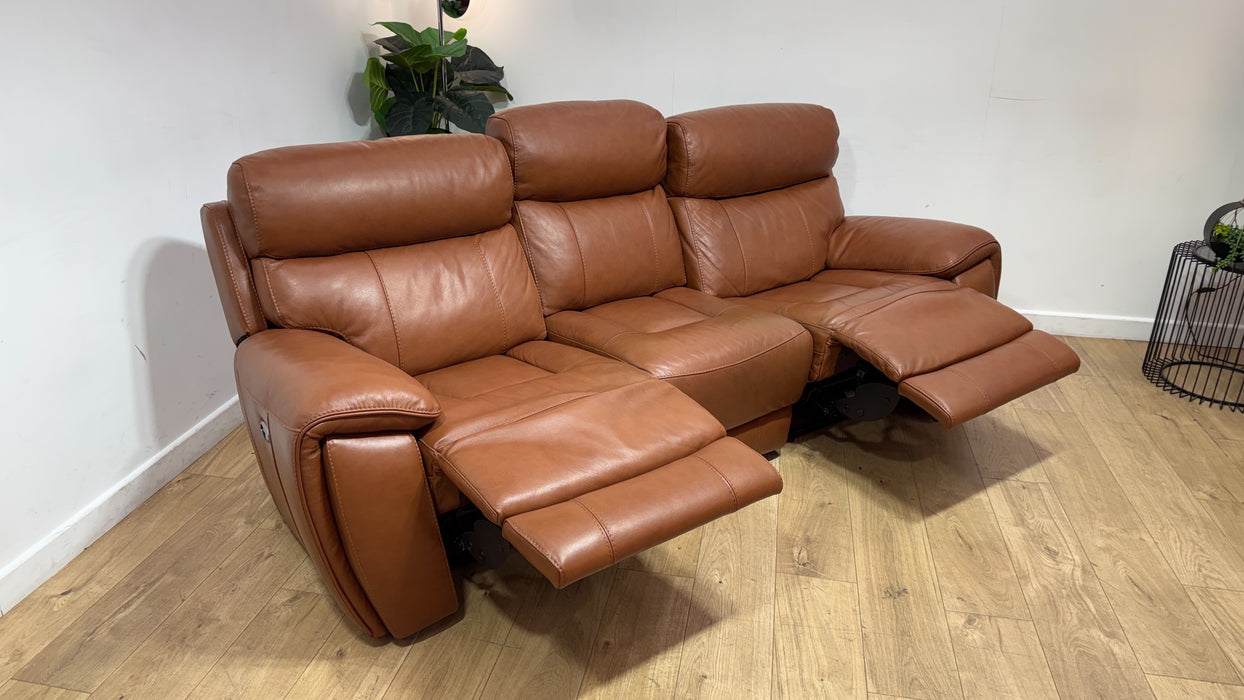 Sofology Radley Leather 3 Seater Split Triple Power Recliner in Metz Caramel