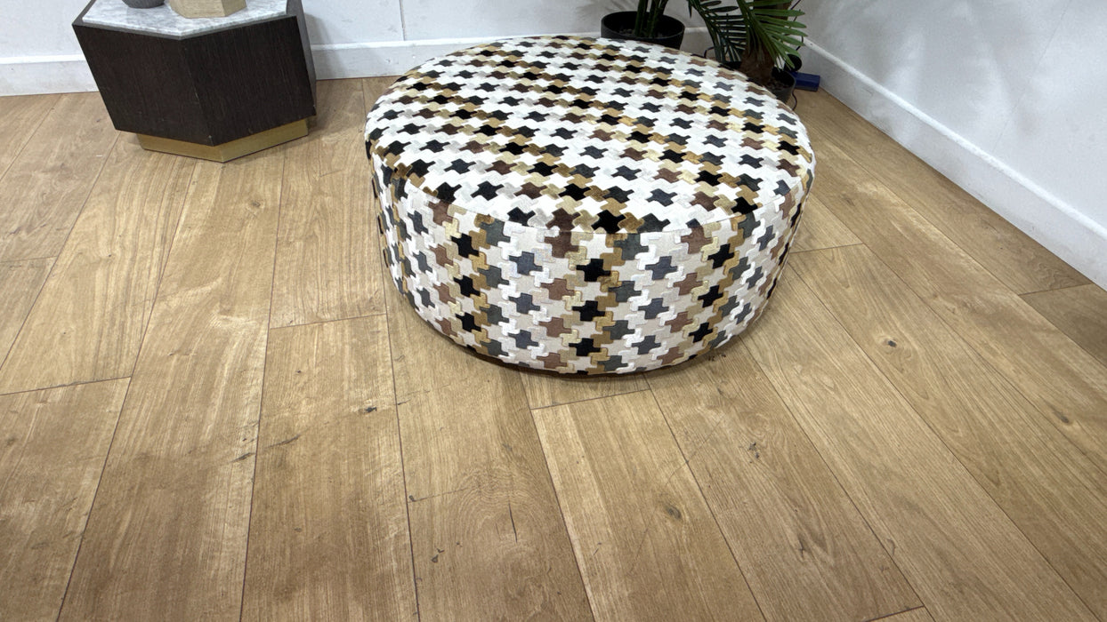 Sofology Remy Fabric Designer Round Footstool in Designer Fabric Chocolate