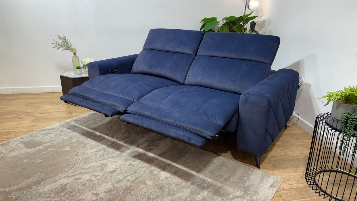 Sofology Allure Fabric 2.5 Seater Power Recliner/Headrest Lumbar Support in Lifestyle Flecked Navy