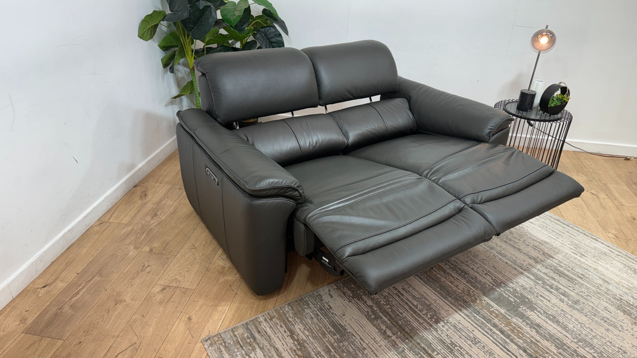 Sofology Hugo Leather 2 Seater Power Recliner/Headrest in Trusty Embossed Charcoal