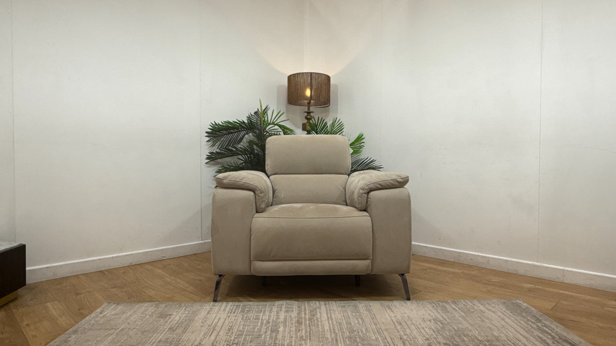 Sofology Fratelli Fabric Chair Power Recliner/Headrest in Lifestyle Nubuck Feel Stone
