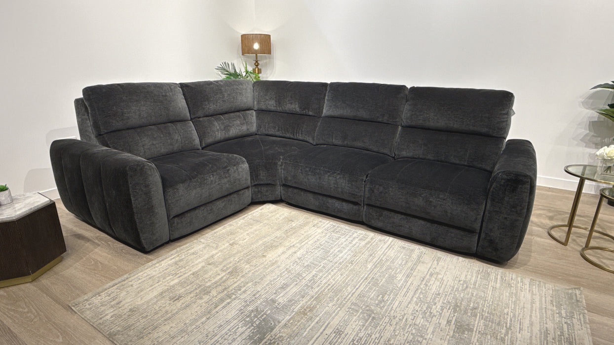 Sofology Portofino Fabric 1.5 Corner 3 Power Recliner/Headrest in Luxury Deep-Pile Chenille Slate