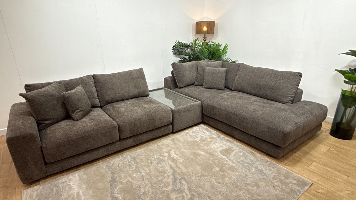 Sofology Amalfi Fabric 2 Console Corner 1 Chaise in Cosy Chenille Mole