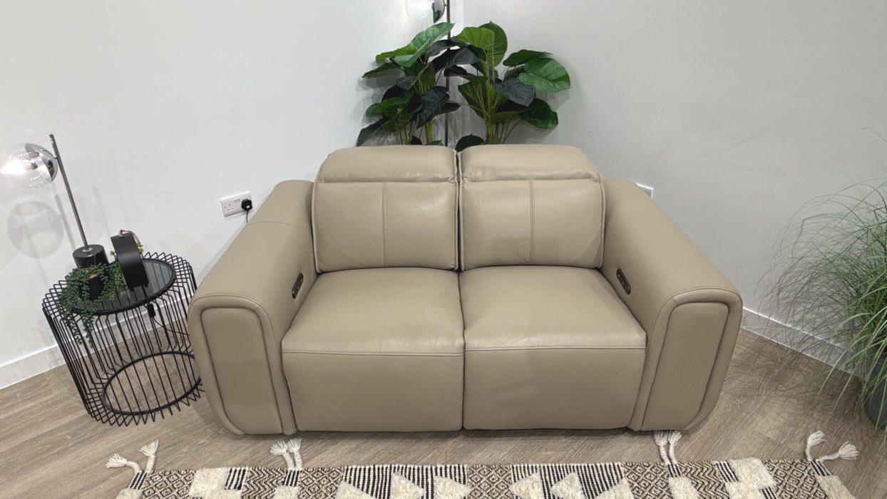 Sofology Premiere Leather 2 Seater Power Recliner/Headrest in Trusty Embossed Stone