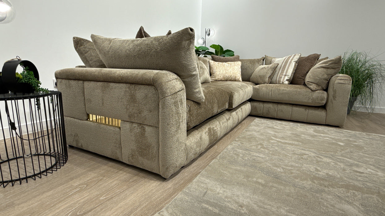 Sofology Westwood Fabric 3 Corner 1 Gold Trim in Teddy Chenille Mink Mix