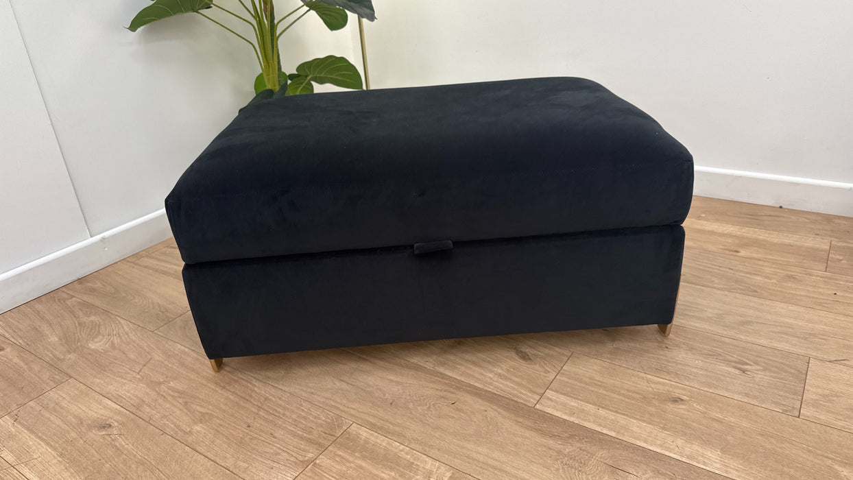 Sofology The Oscar Storage Footstool Gold Trim in Super Matt Velvet Black