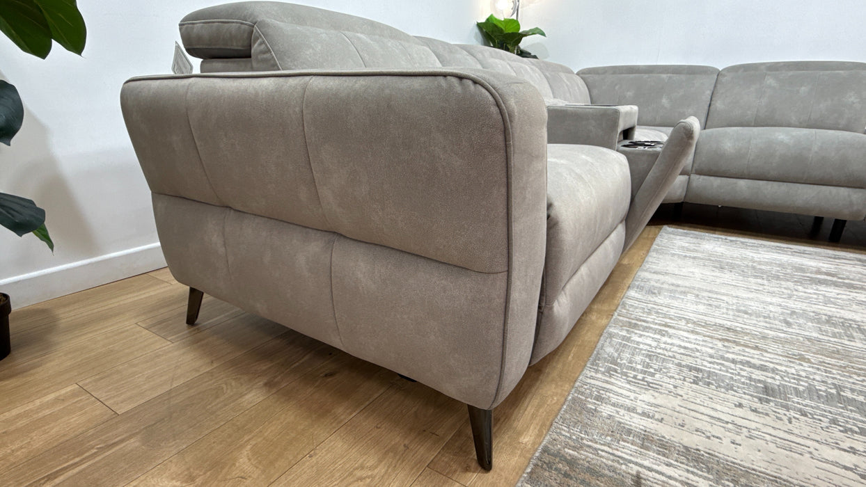 Sofology Jax Fabric 3 Corner 1.5 Chaise Power Recliner/Headrest Console in Lifestyle Flecked Stone