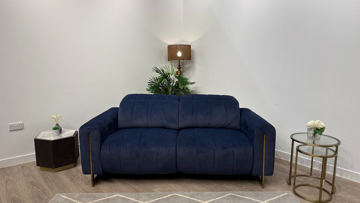 Sofology Paramount Fabric 2.5 Seater Console Power Recliner/Headrest Heated Seats Speakers in Lifestyle Flecked Navy