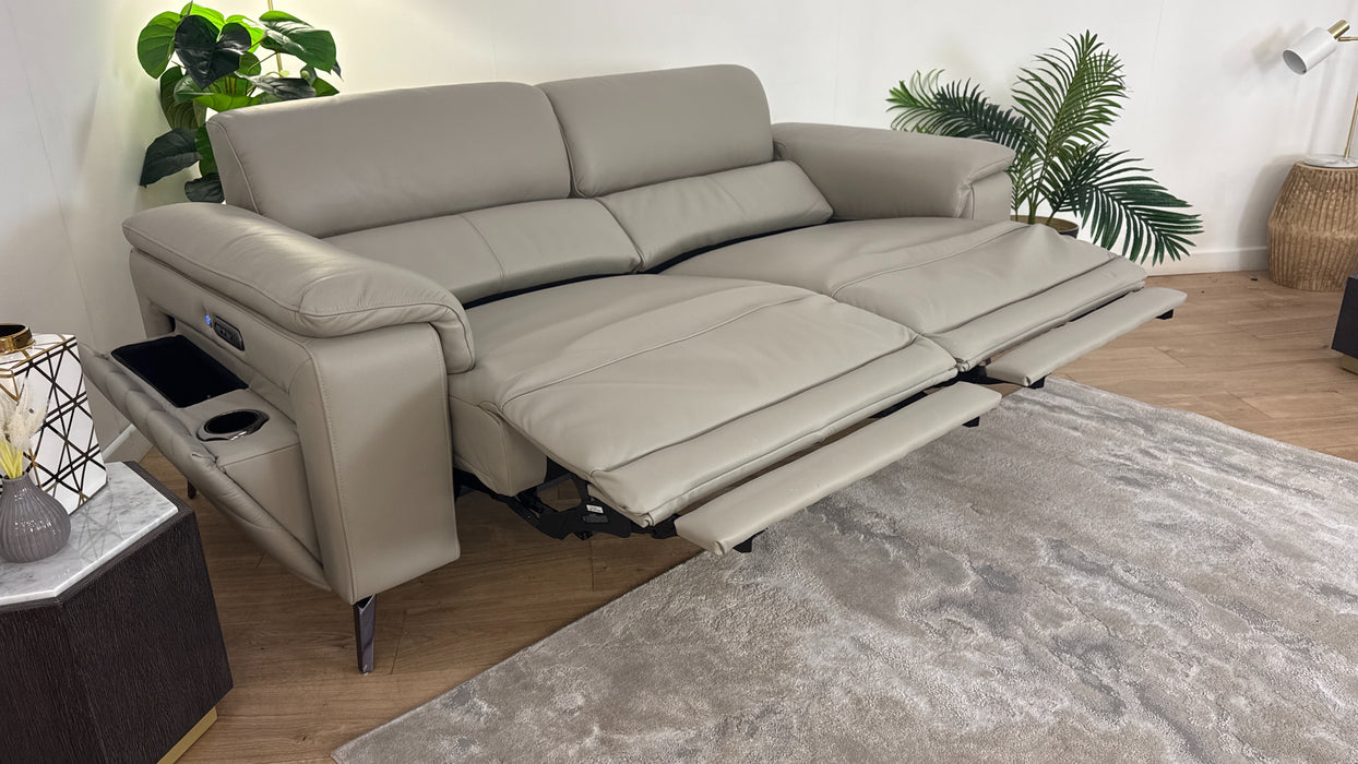 Sofology The Fratelli Leather 2.5 Seater Power Recliner/Headrest in Trusty Embossed Light Grey