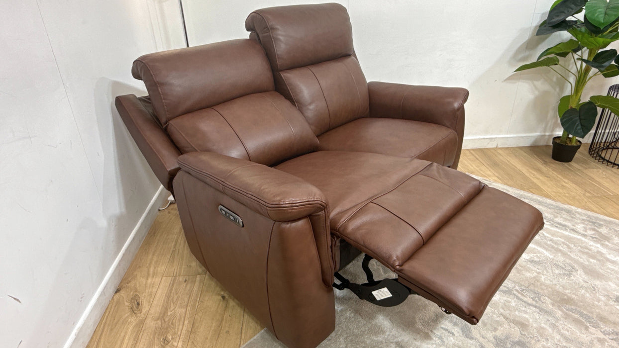 Sofology Bradie Leather 2 Seater Power Recliner/Headrest in Trusty Embossed Chestnut