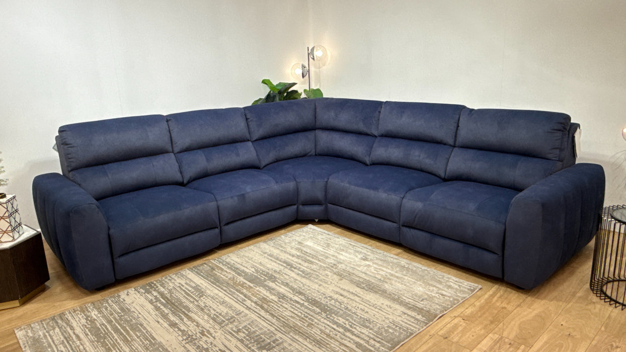Sofology Portofino Fabric 3 Corner 3 Power Recliner/Headrest in Lifestyle Flecked Navy
