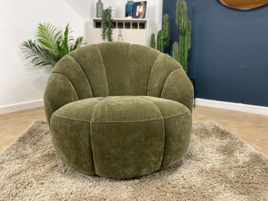 Nobu Chair Relaxed Chenille Olive Green Fabric Swivel (WA2)