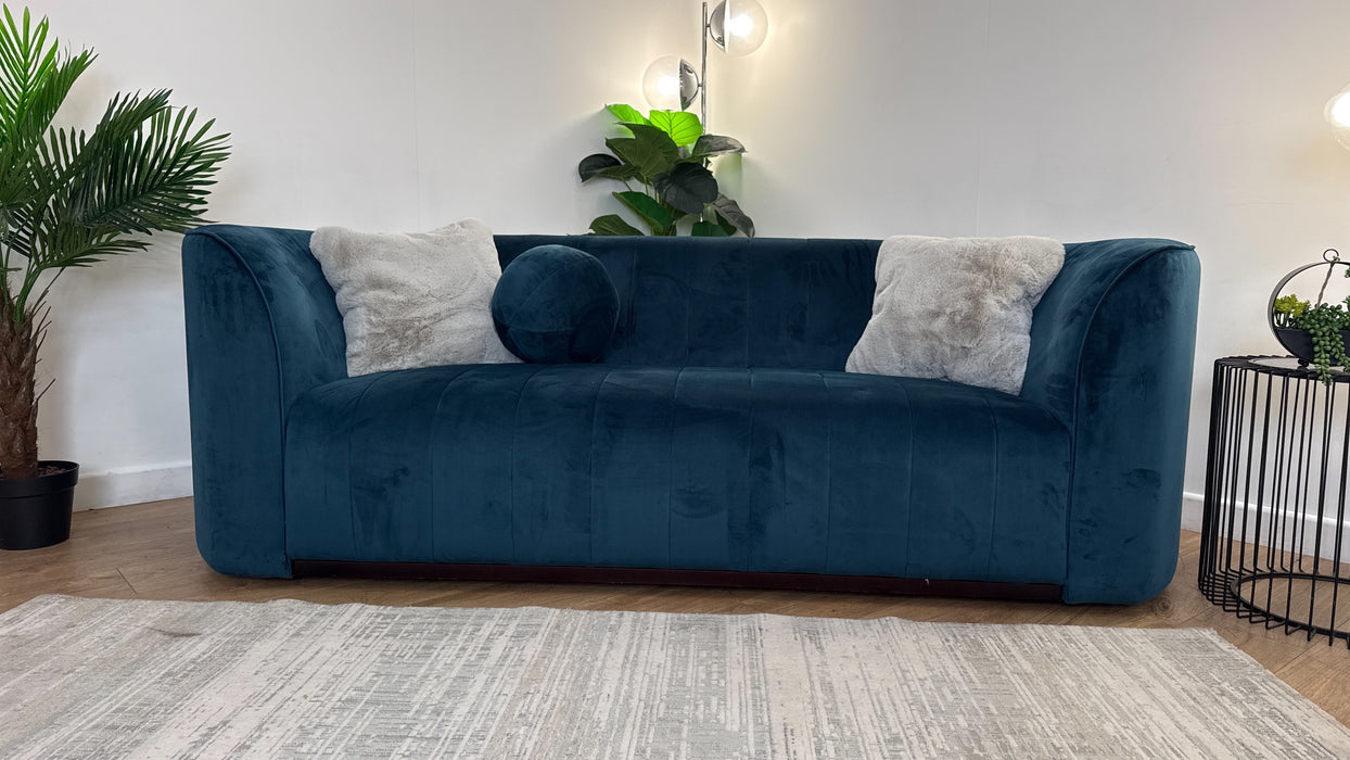 Sofology The Fitzrovia Fabric 3 Seater in Matt Velvet Navy Mix With Dark Wood Trim