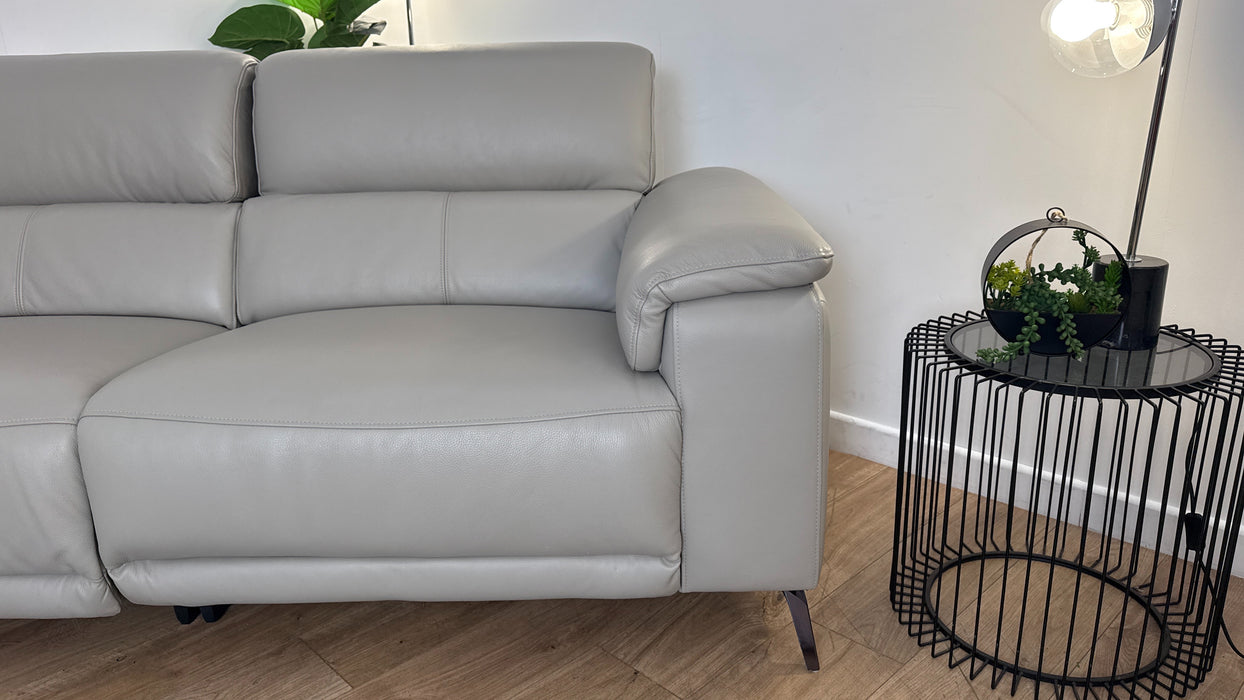 Sofology The Fratelli Leather 2.5 Seater Power Recliner/Headrest in Trusty Embossed Light Grey