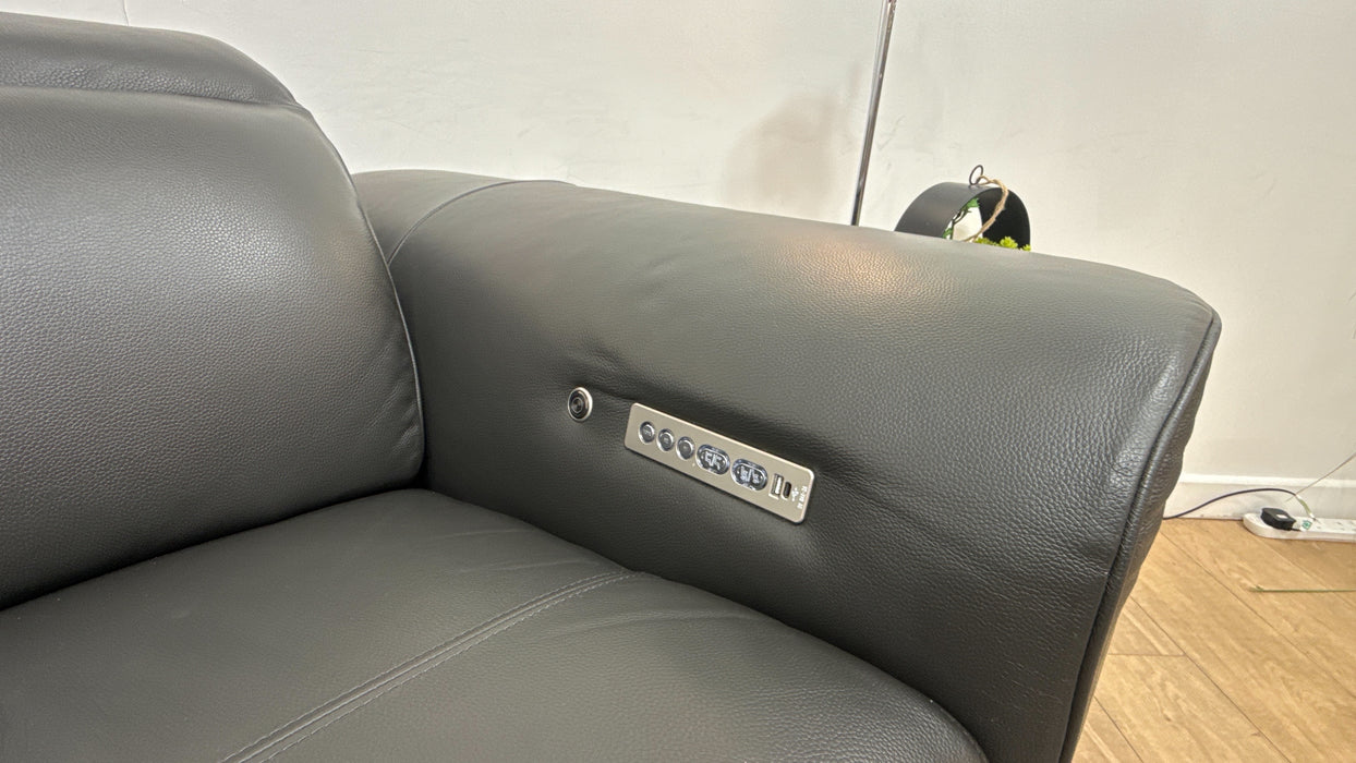Sofology Plaza Leather 3 Seater Power Recliner/Headrest Heated Seat in Trusty Embossed Charcoal