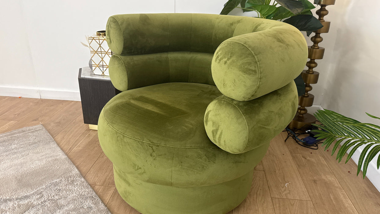 Sofology The Fitzrovia Fabric Accent Swivel Chair in Matt Velvet Olive Without Trim