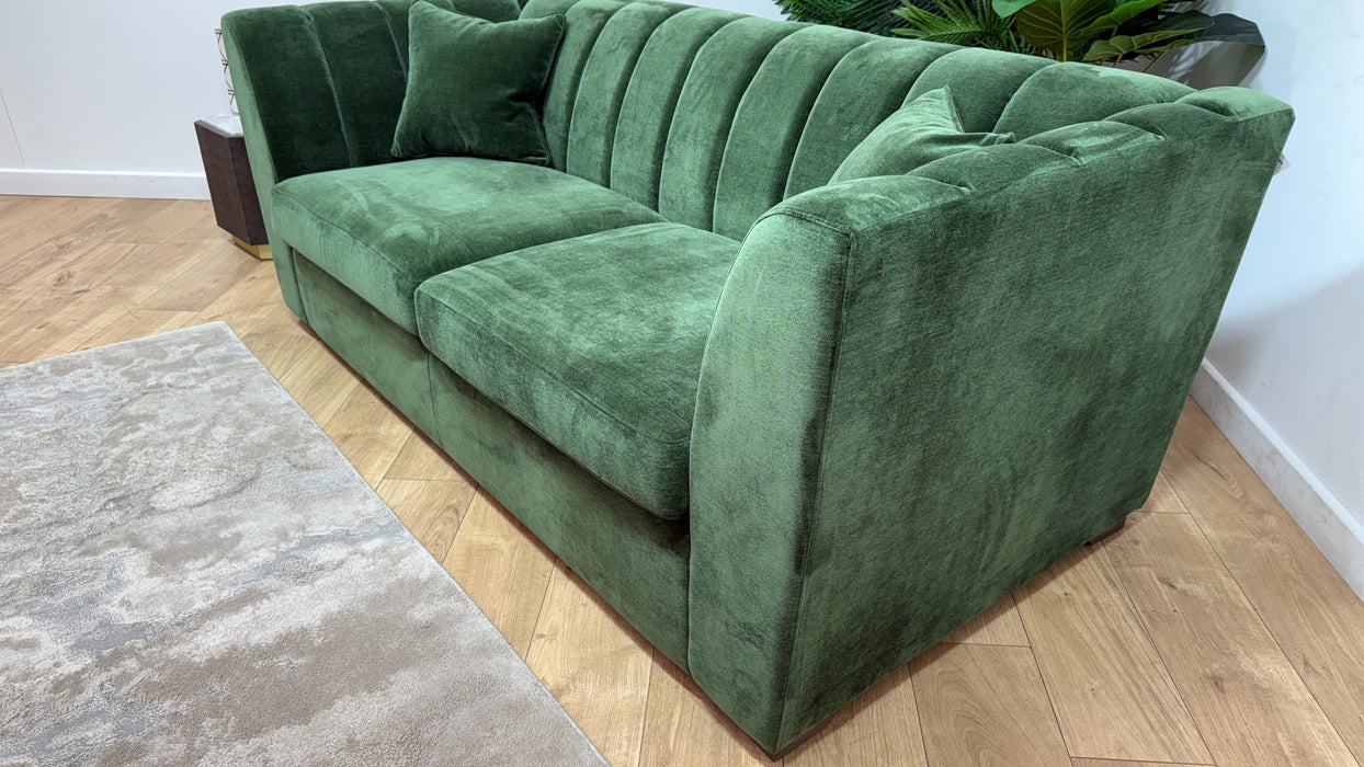 Sofology Downtown Fabric 3 Seater Sofabed Zoned Memory Foam Mattress in Soft Chenille Moss