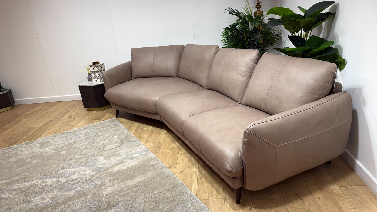 Sofology Adler Leather Asymmetric 4 Seater in Relaxed Soft Stone
