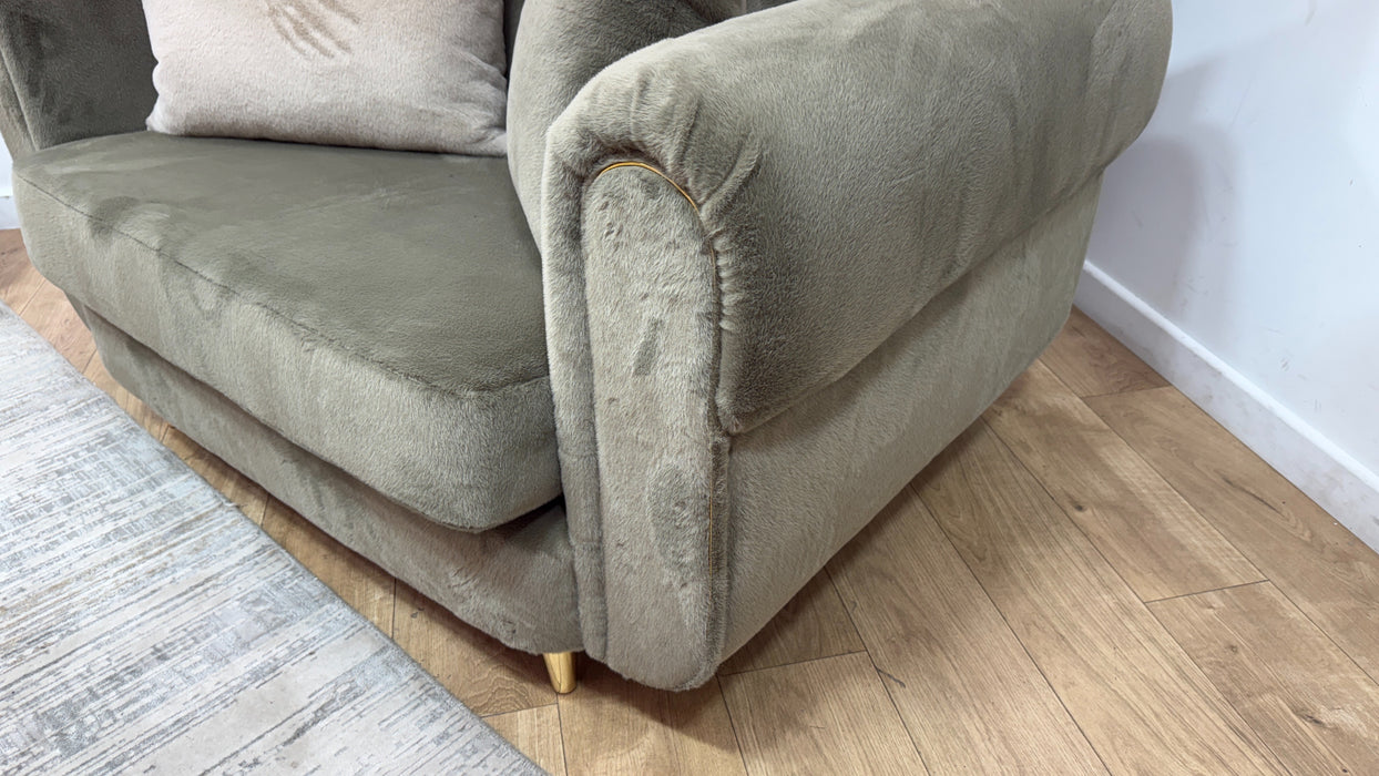 Sofology Chamonix Loveseat in Sample Soft Short Pile Faux Fur Sage Mix
