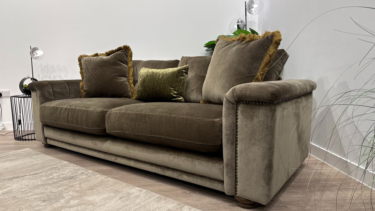 Sofology Regency Fabric 3 Seater Foam Seats with Studs in Fine Textured Chenille Bark Mix